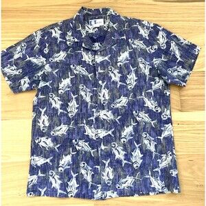 Vtg RJC Hawaiian Aloha Blue Tropical Fish Shirt L Resort Vacation Cruise USA